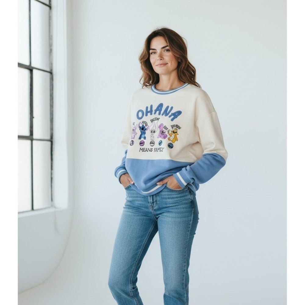 Her Universe Disney Lilo Stitch Ohana Sweatshirt Womens 2X White Blue NEW‎